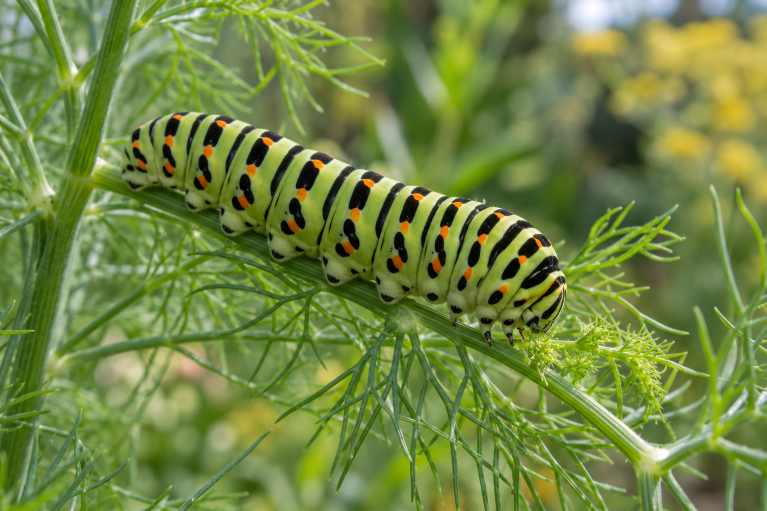 Chenille de machaon sur du fenouil